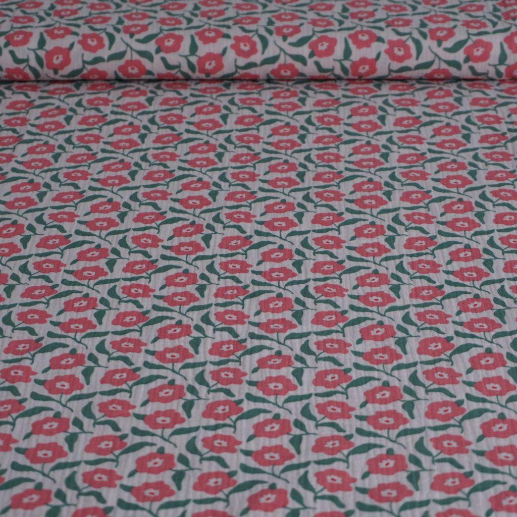 Musselin Double Gauze Blumen rosa grün